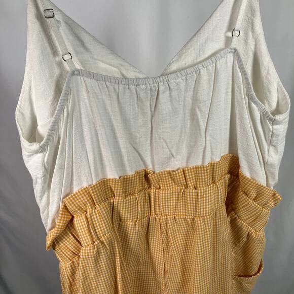 &Merci Gingham Paperbag Waist Tie Romper Size M Yellow White Button Front - Picture 8 of 11